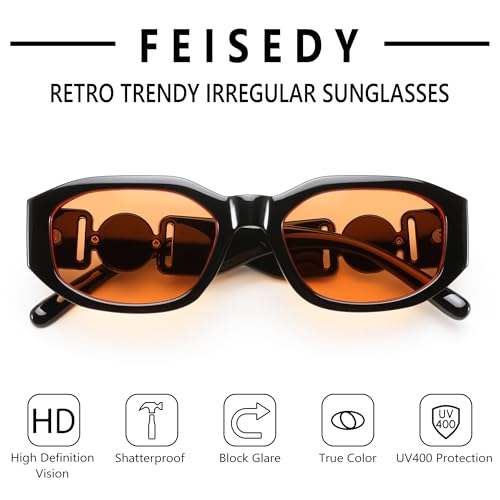 FEISEDY Vintage Lunettes de Soleil Rectangulaires pour Femmes Hommes Rétro Années 90 Petites Lunettes Carrées Étroites avec Protection UV400 B2322