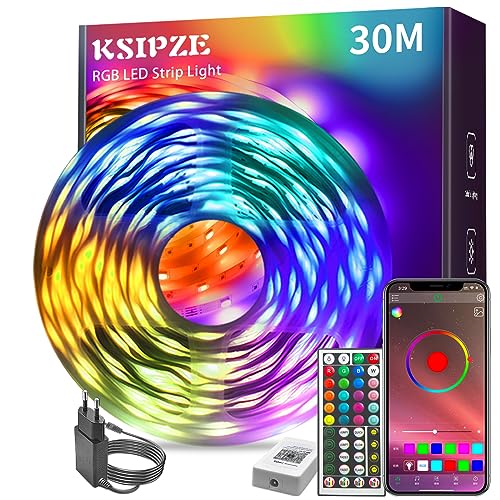 KSIPZE Led Chambre 30M Ruban Led Bande Lumière Décorative Multicolore, Rgb Guirlande de Lumineuse Dimmable avec Télécommande, Bluetooth APP, Musicale pour Parti,Maison,Salon