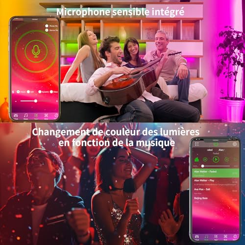 KSIPZE Led Chambre 30M Ruban Led Bande Lumière Décorative Multicolore, Rgb Guirlande de Lumineuse Dimmable avec Télécommande, Bluetooth APP, Musicale pour Parti,Maison,Salon