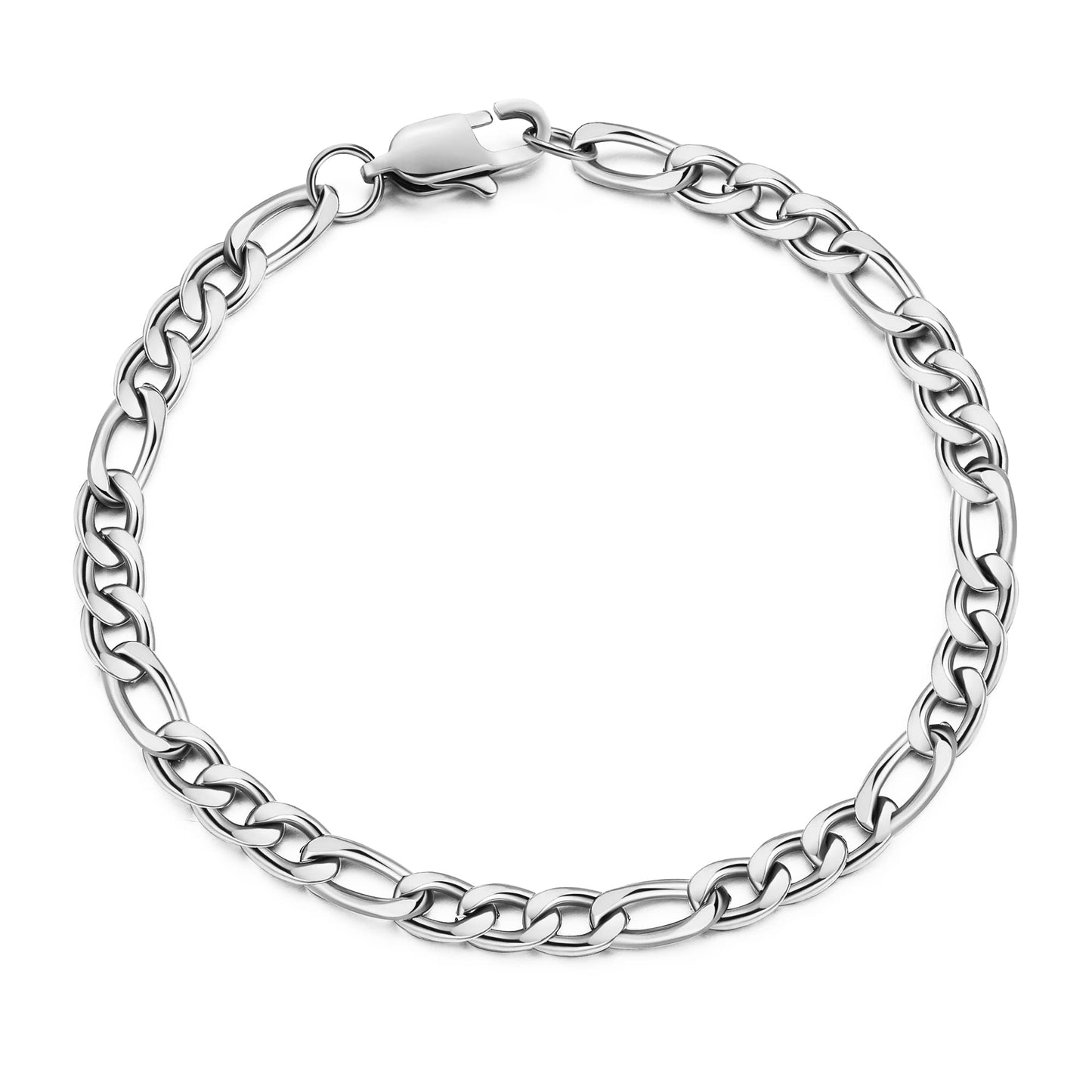 AFSTALR Bracelets Gourmette Homme Argent/Or Figaro 1+3 Chaîne Bracelet Homme Acier Largeur 6mm/9mm,Longueur 19mm/21mm