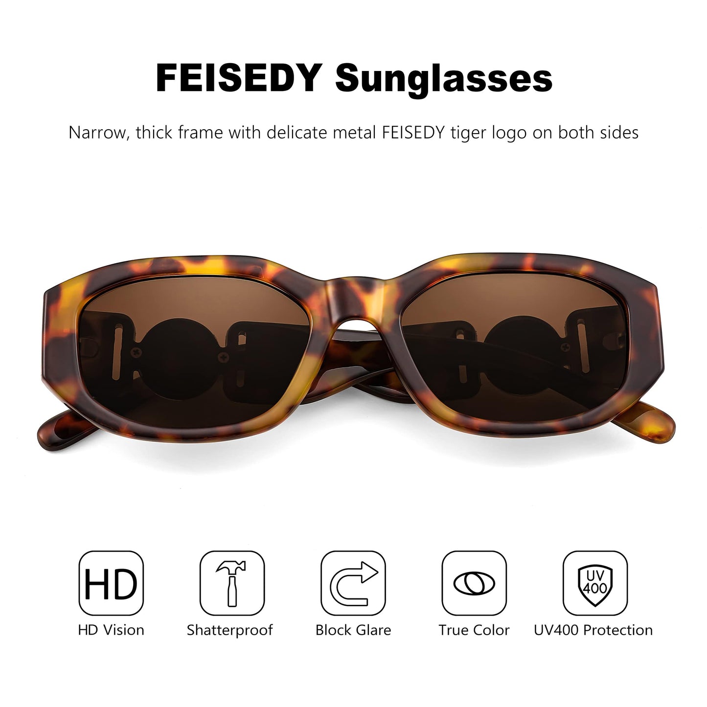 FEISEDY Vintage Lunettes de Soleil Rectangulaires pour Femmes Hommes Rétro Années 90 Petites Lunettes Carrées Étroites avec Protection UV400 B2322