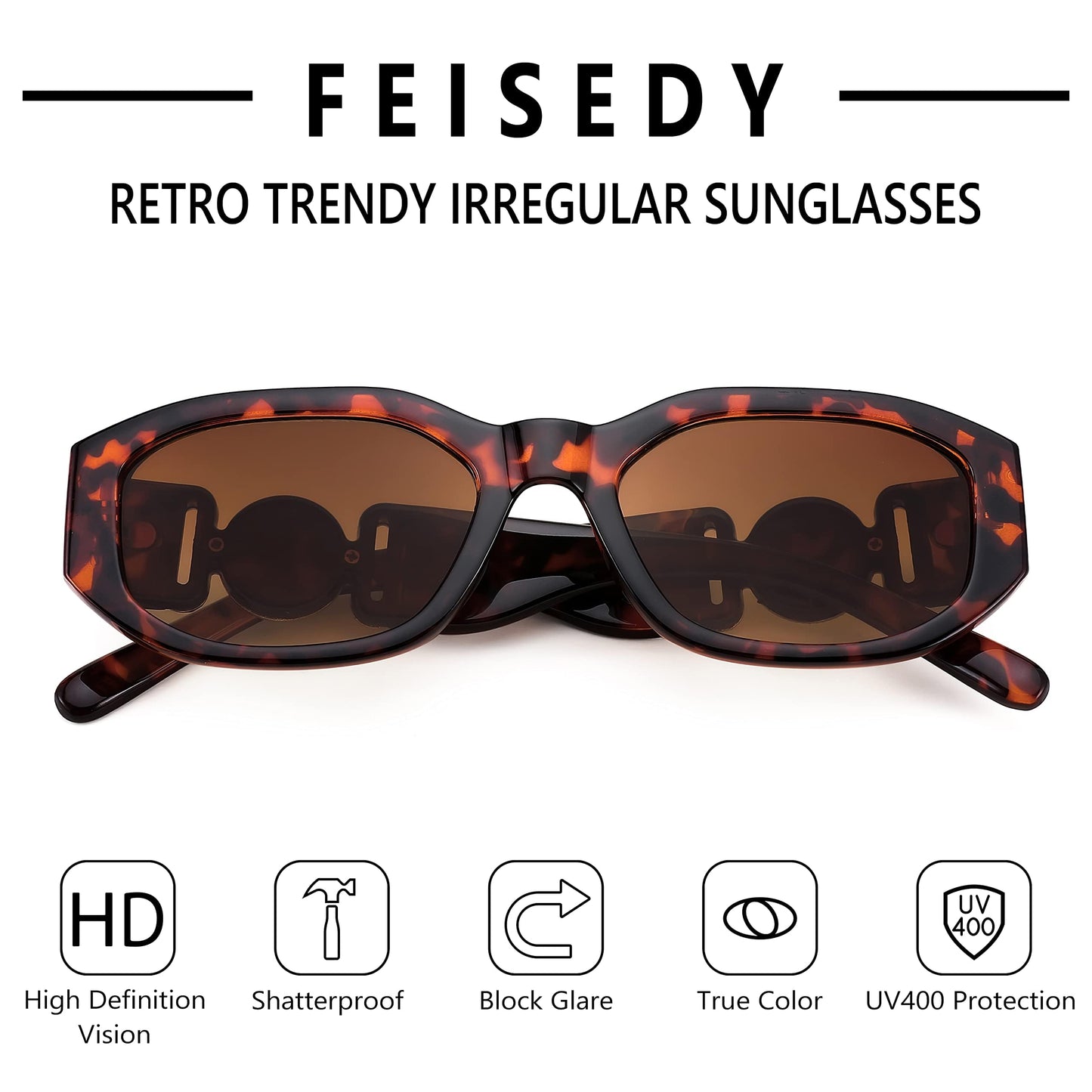 FEISEDY Vintage Lunettes de Soleil Rectangulaires pour Femmes Hommes Rétro Années 90 Petites Lunettes Carrées Étroites avec Protection UV400 B2322