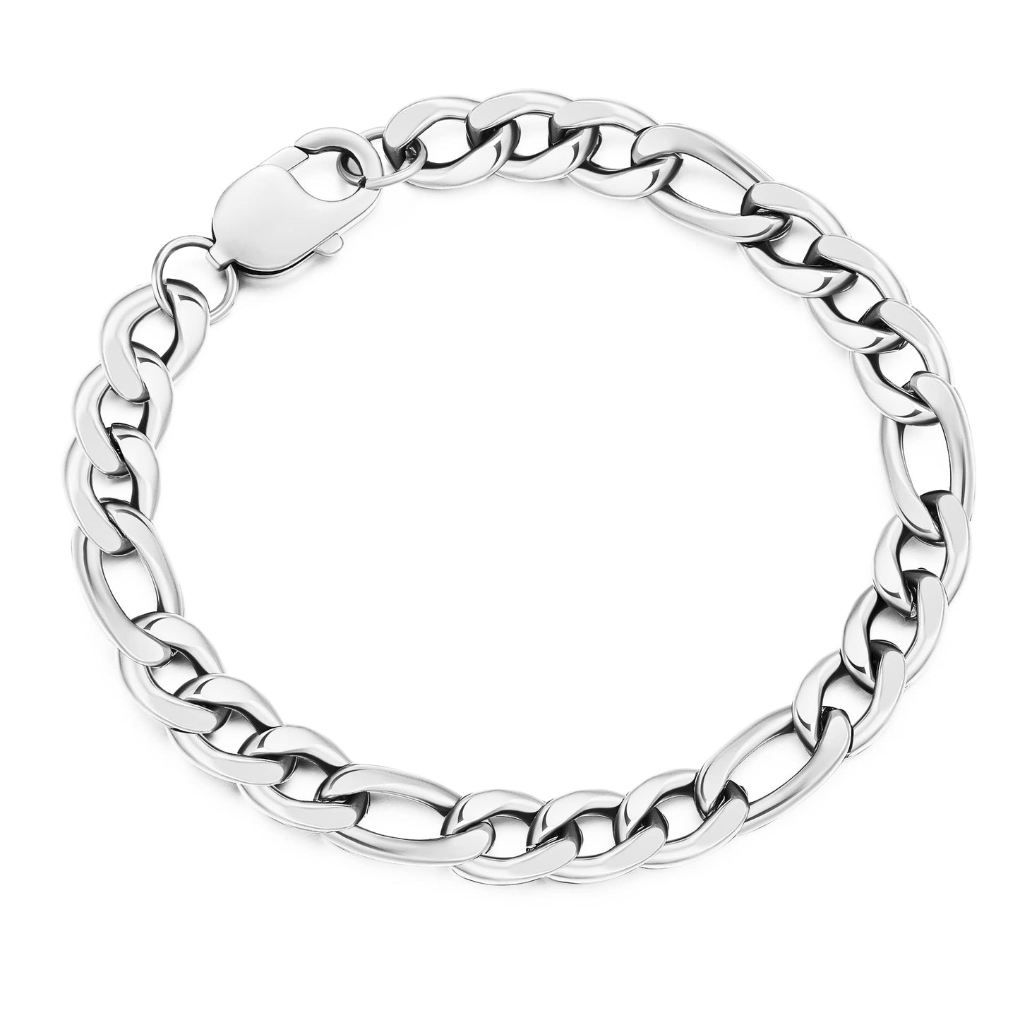 AFSTALR Bracelets Gourmette Homme Argent/Or Figaro 1+3 Chaîne Bracelet Homme Acier Largeur 6mm/9mm,Longueur 19mm/21mm