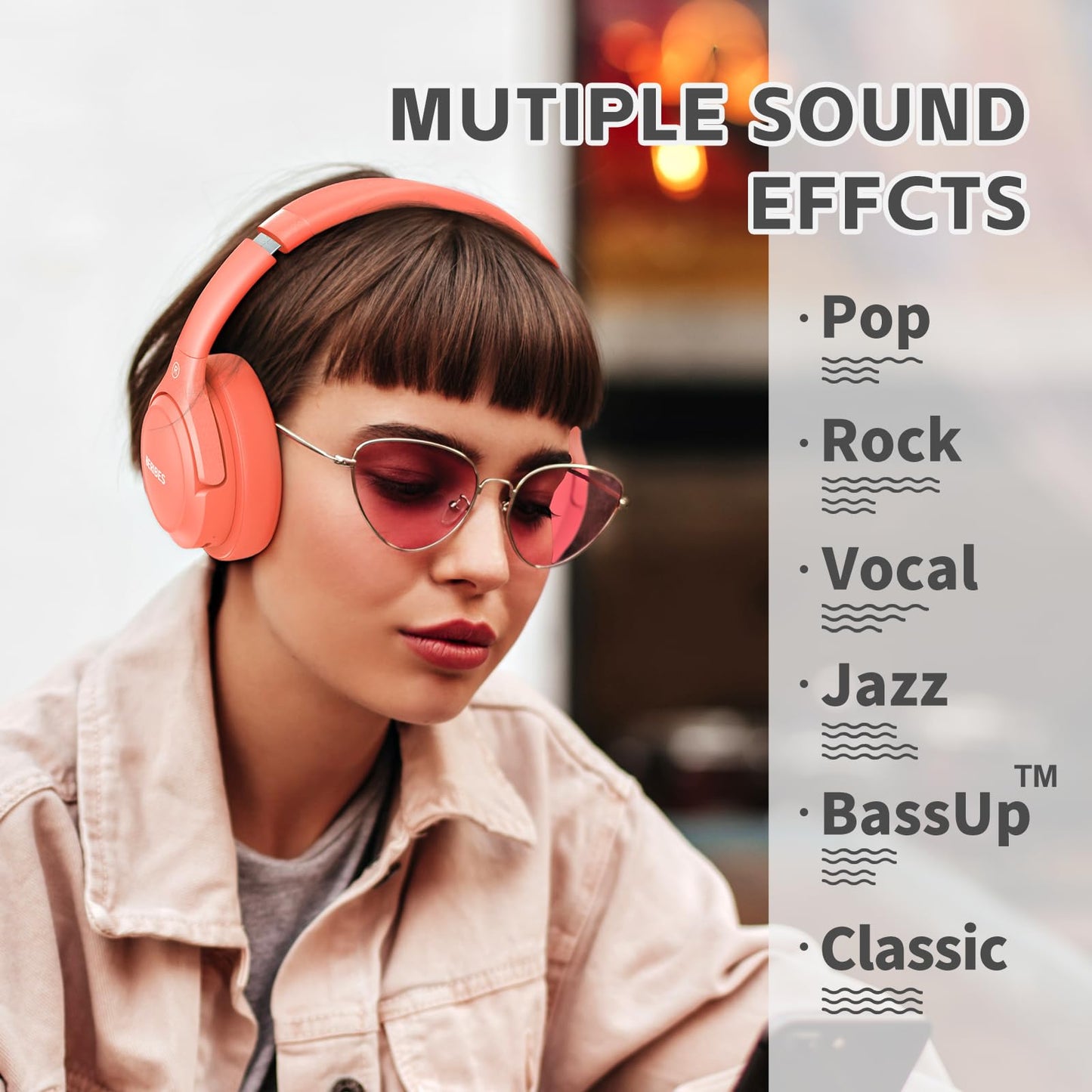 BERIBES Casque Bluetooth sans Fil - Durée de Lecture : 65 h -avec Micro 6 Modes EQ - Style Around-Ear - avec Microphone - pour iPhone/iPad/Android/Ordinateurs Portables