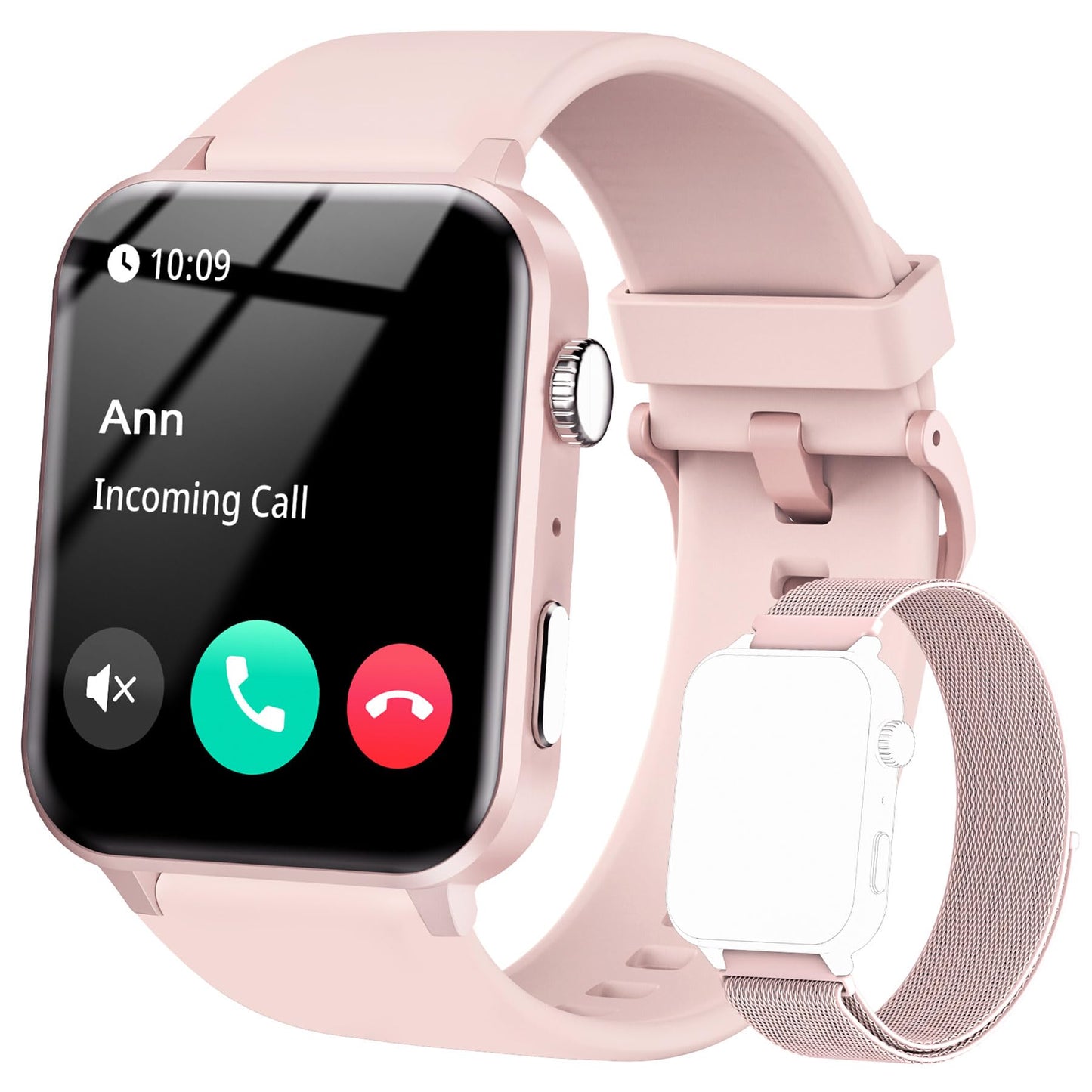 IOWODO Montre Connectée Femme Homme, Montre Appel, Appel Numérotation, Écran 1.85 Pouce, Assistant Vocal, Bluetooth 5.0, 100 Modes de Sport (Rose)