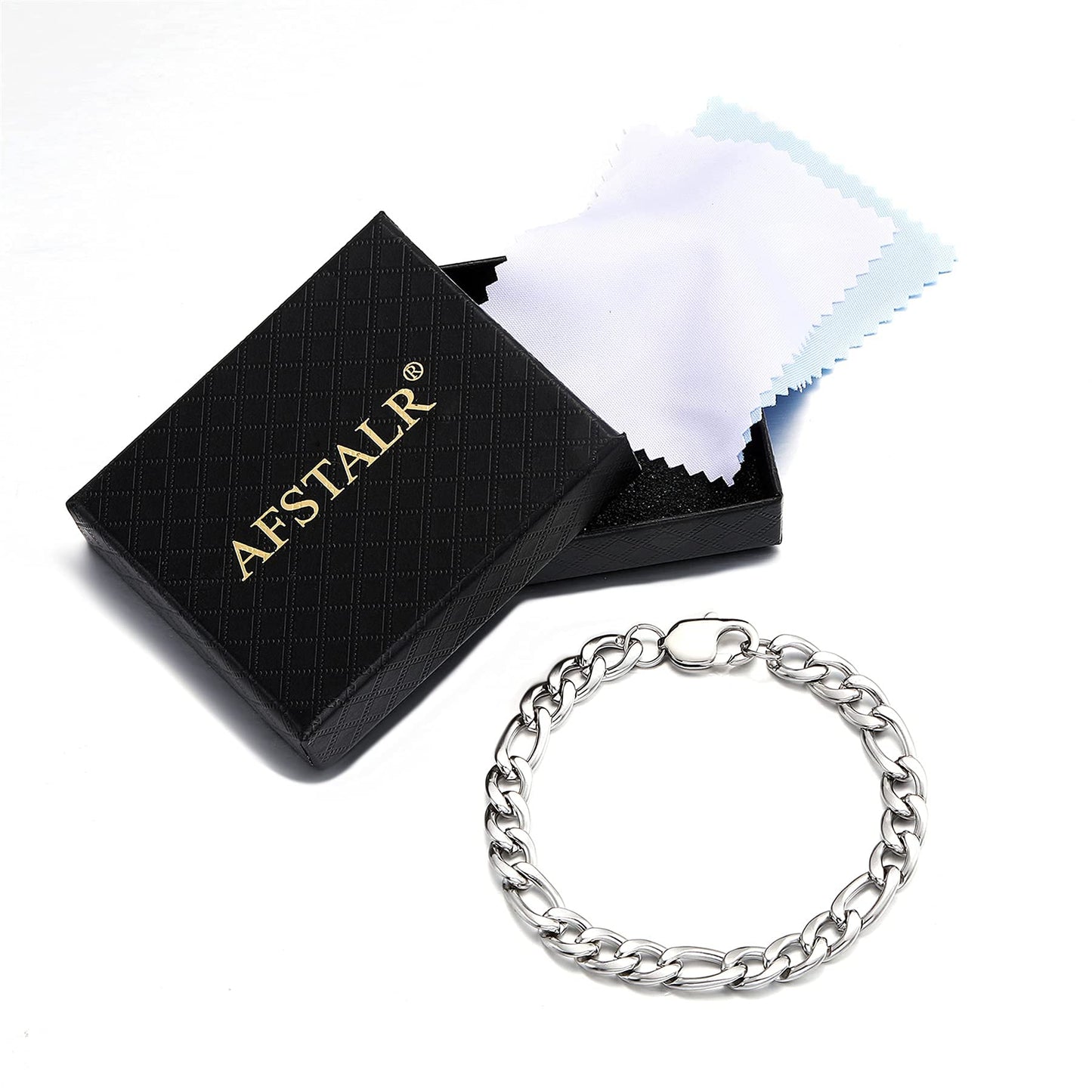 AFSTALR Bracelets Gourmette Homme Argent/Or Figaro 1+3 Chaîne Bracelet Homme Acier Largeur 6mm/9mm,Longueur 19mm/21mm